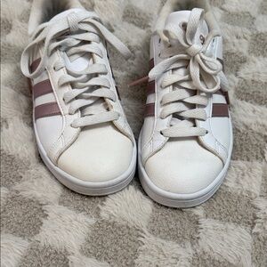 Adidas Women's White and Light Pink Striped Sneakers